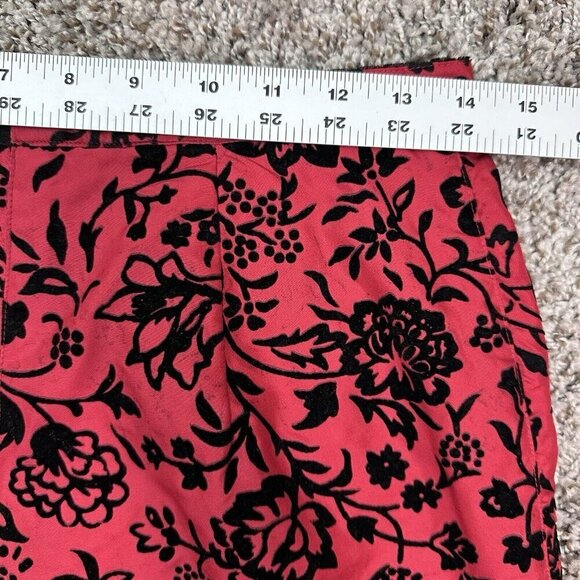 Silkland Pants Womens 10 Red Silk Black Velvet Floral‎ Vtg 90s Ankle Asian Goth - Picture 13 of 14